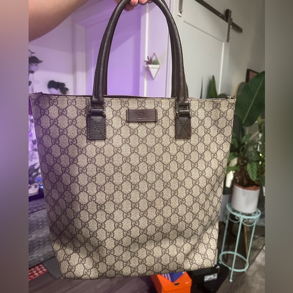 Auth GUCCI GG Shoulder Tote Bag PVC Leather Brown  1005a - Picture 1 of 15